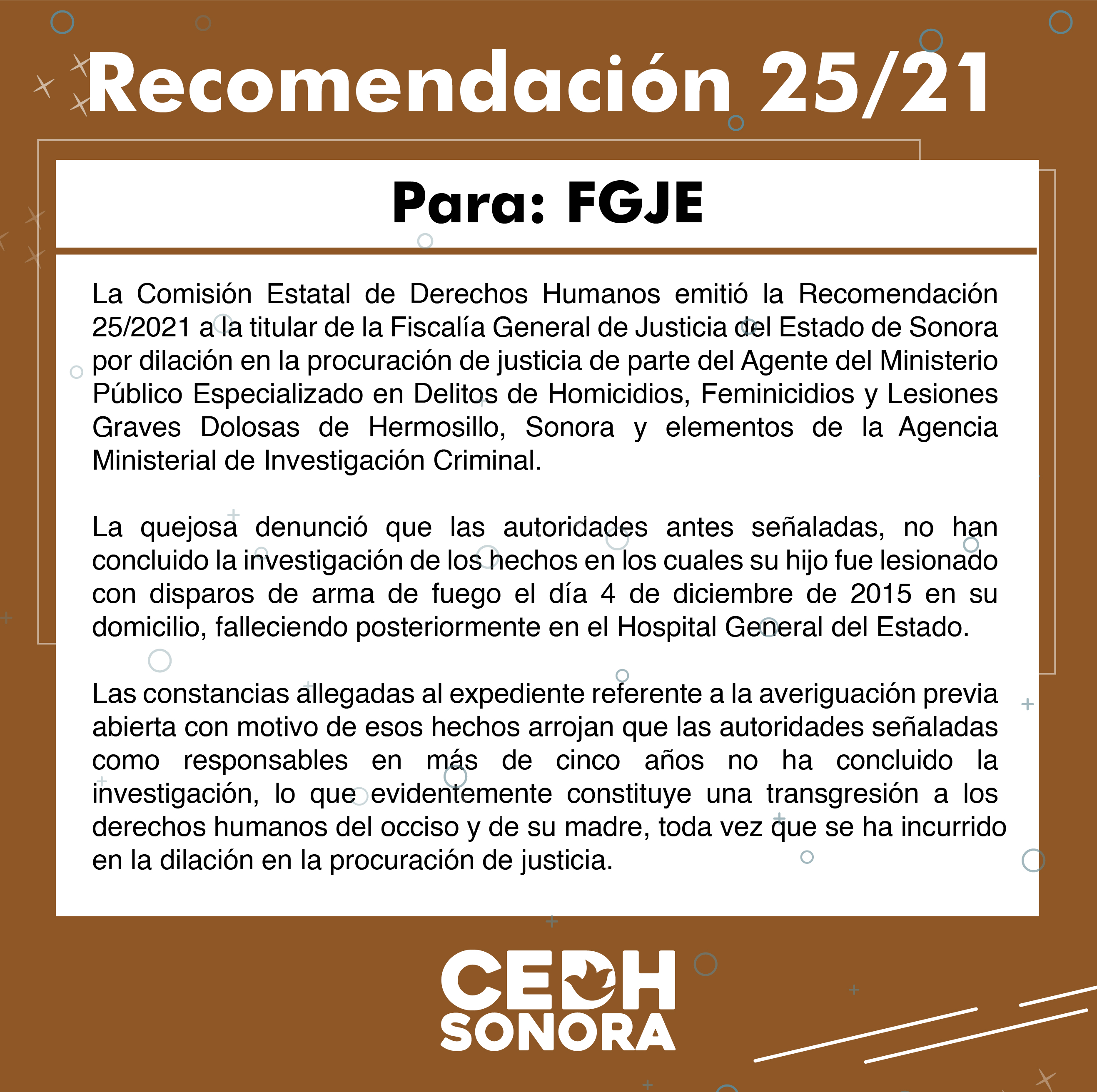Emite CEDH Recomendación 25/2021 a FGJE